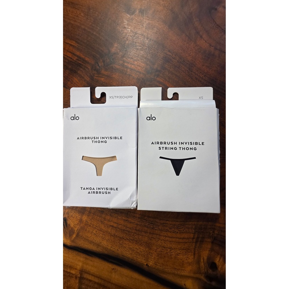 Alo Yoga Airbrush Invisible Thong Bundle Champagne and Black Atheleisure